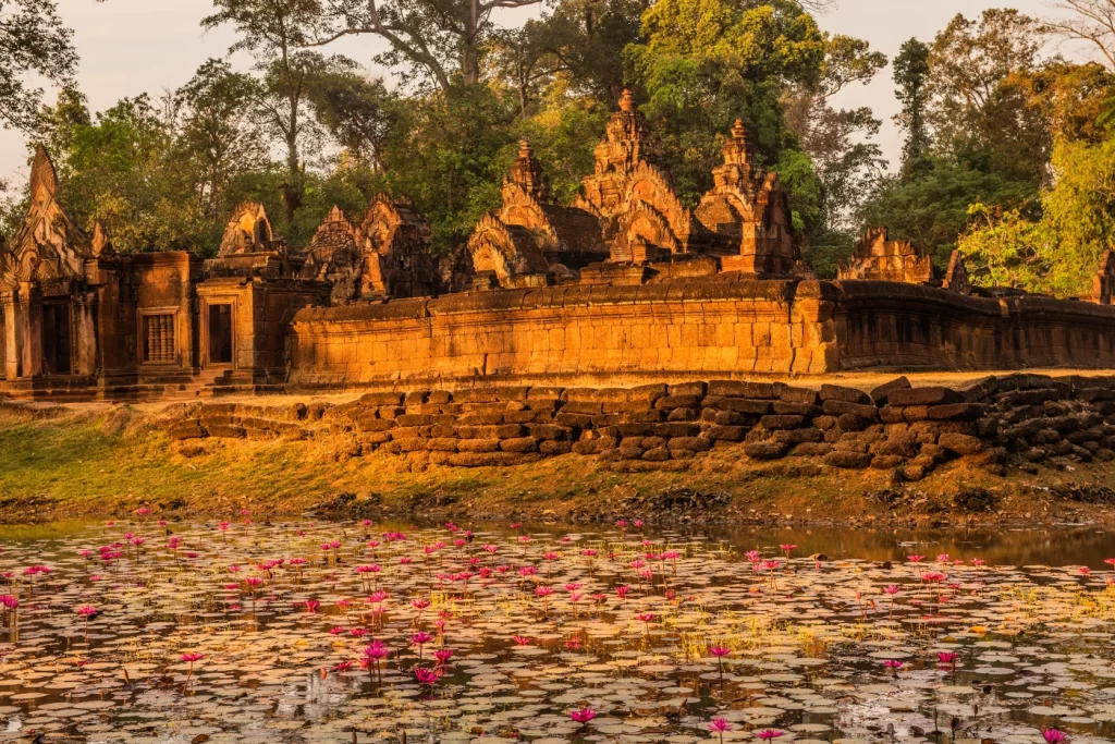 The pink sandstone Temple of Banteay Srey.