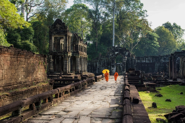 Buddhist monks visited at Preah Khan Temple.