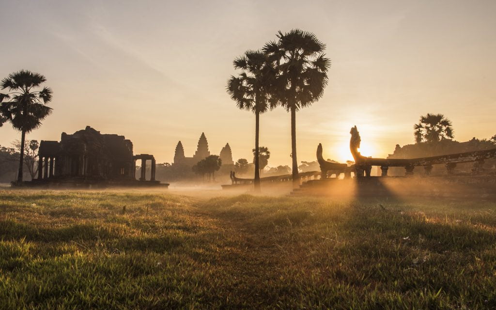 Early morning at Angkor Wat after raining at night.